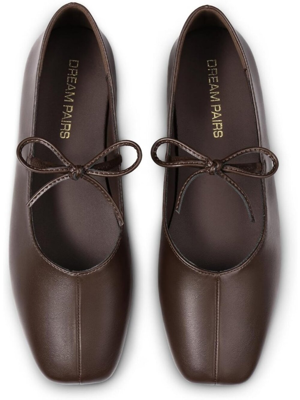 Dream Pairs Women's All Brown Square Toe Mary Jane Flat Bow Slip On Casual Dress
